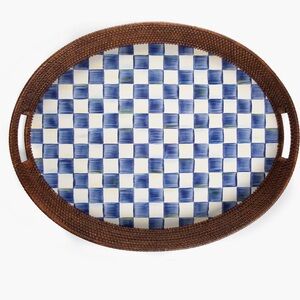 MacKenzie-Childs Royal Check Rattan & Enamel Party Tray
